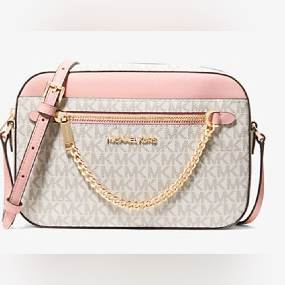 Michael Kors Pink and Cream Logo Crossbody Bag